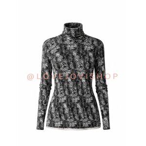 Quiet Luxury | Kokun Cashmere Longline Turtleneck Black & White Abstract Print L